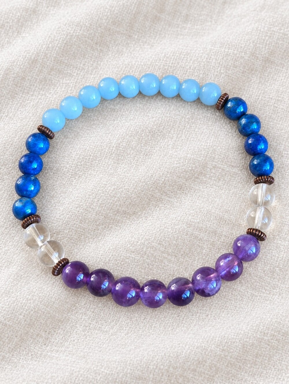 Handmade Lapis Lazuli, Angelite, Amethyst & Clear Quartz Beaded Stretch Bracelet